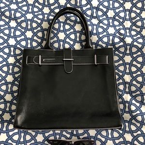 Furla black leather briefcase bag.